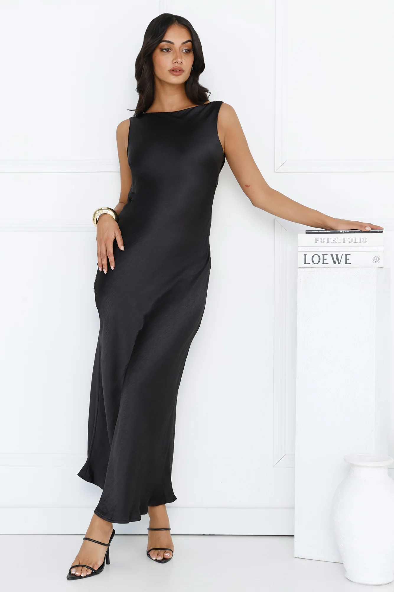 Classy Entrance Satin Slip Maxi Dress Black