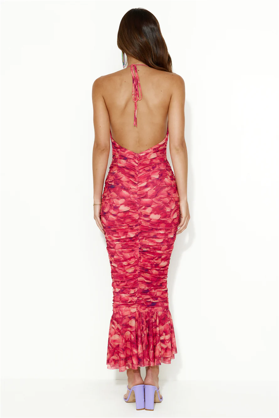 Exotic Feel Halter Mesh Midi Dress Red