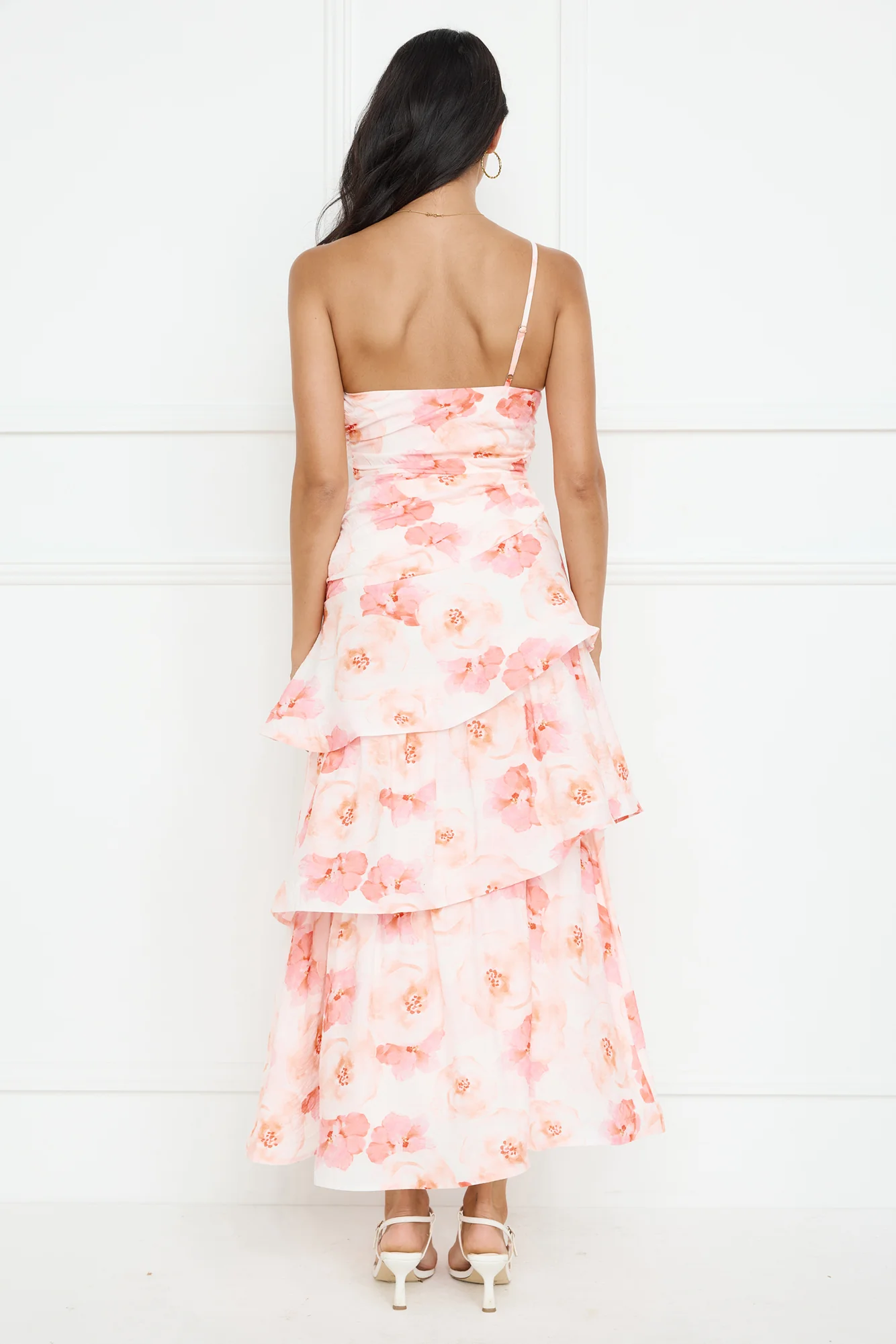 Petal Whirl One Shoulder Maxi Dress Pink