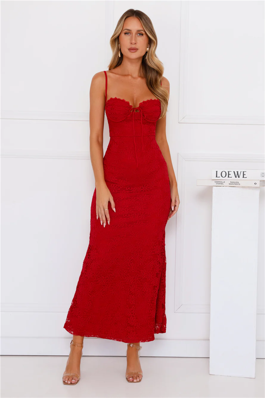 Lila Lace Maxi Dress Red