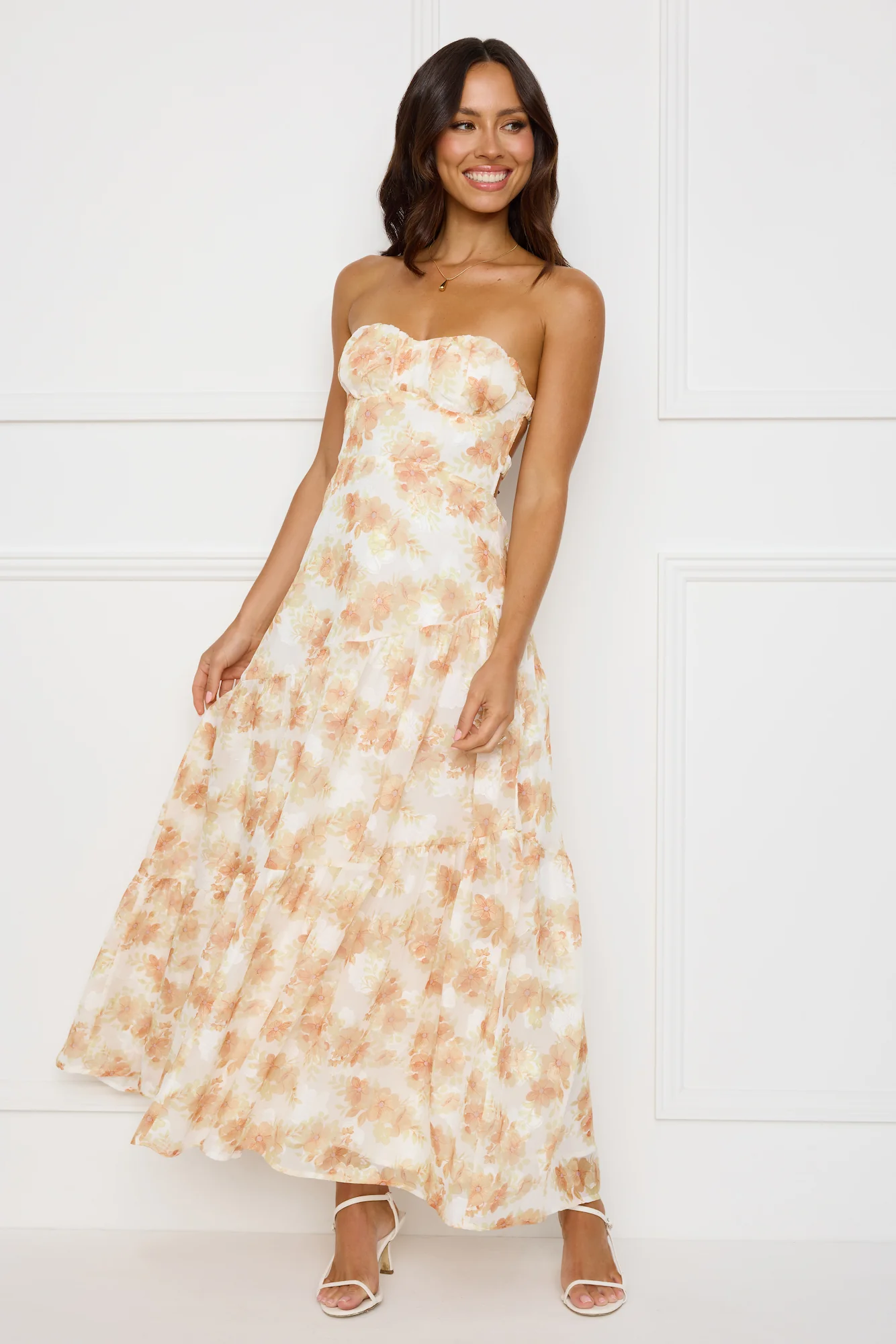 Autumn Clover Strapless Maxi Dress Orange