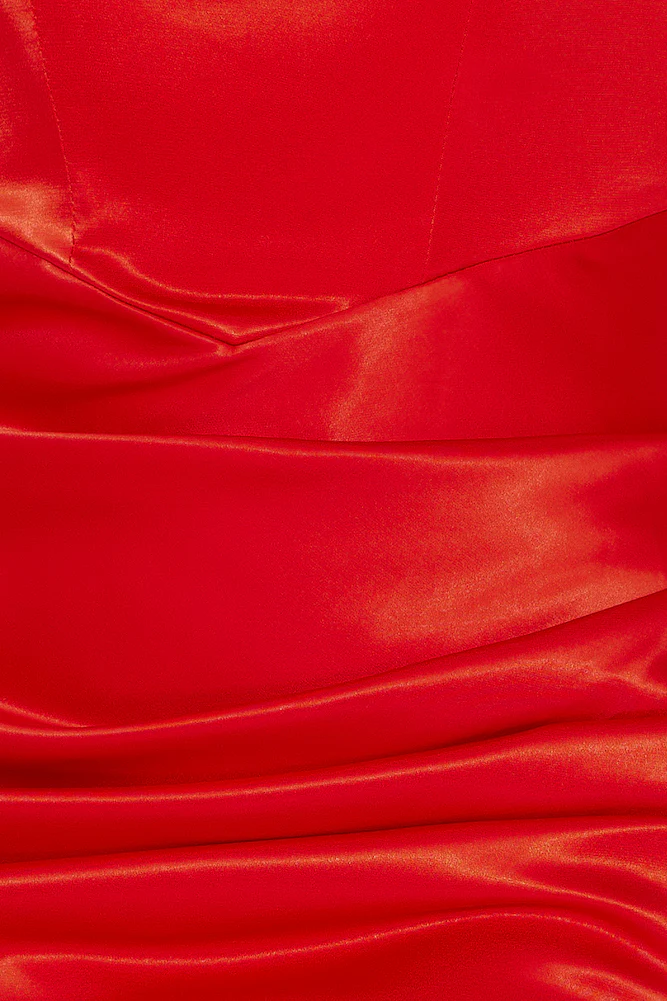 Opulent Luxe Satin Midi Dress Red