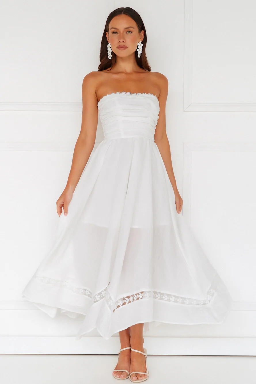 Goddess Of The Moon Strapless Midi Dress White
