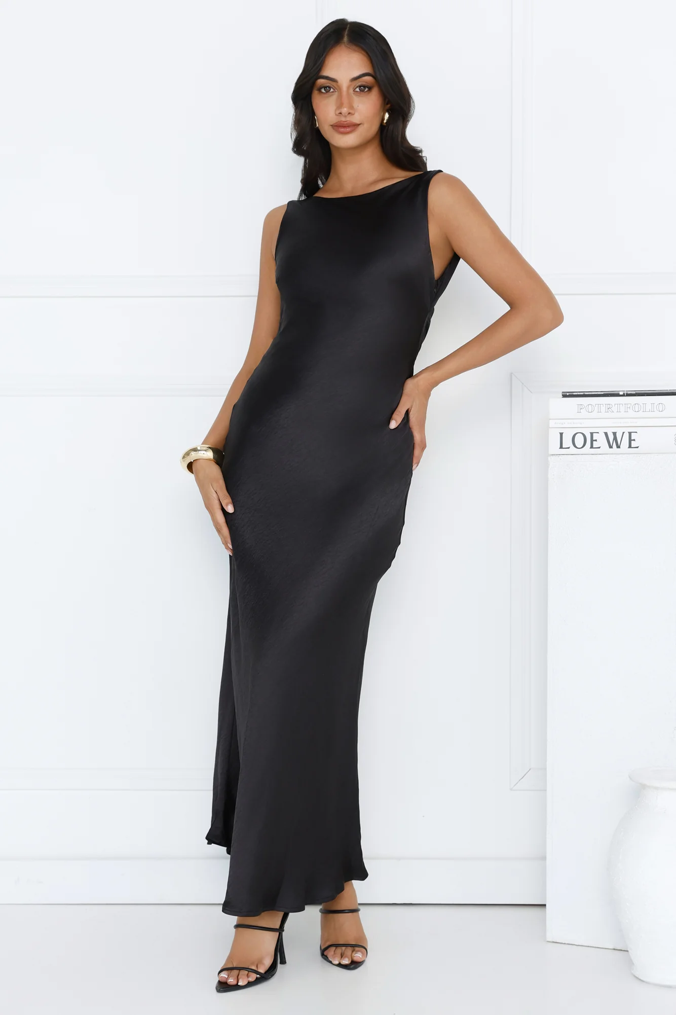 Classy Entrance Satin Slip Maxi Dress Black