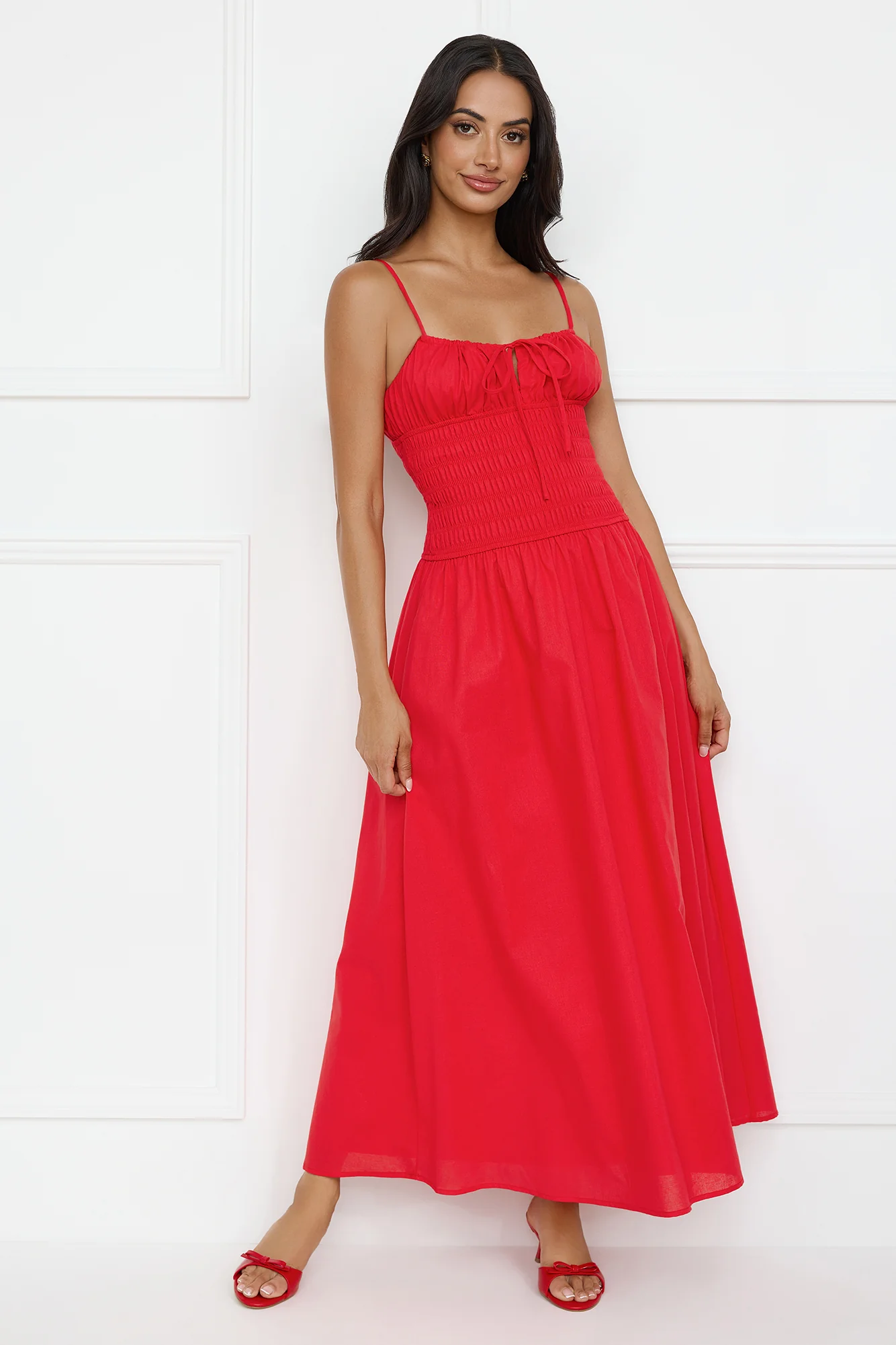 Starfall Garden Linen Blend Maxi Dress Red