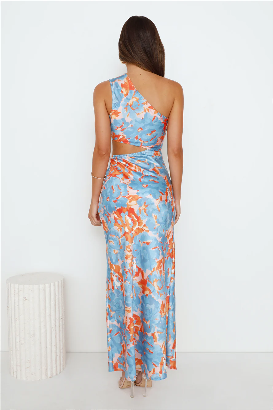 Poker Play Satin Maxi Dress Blue