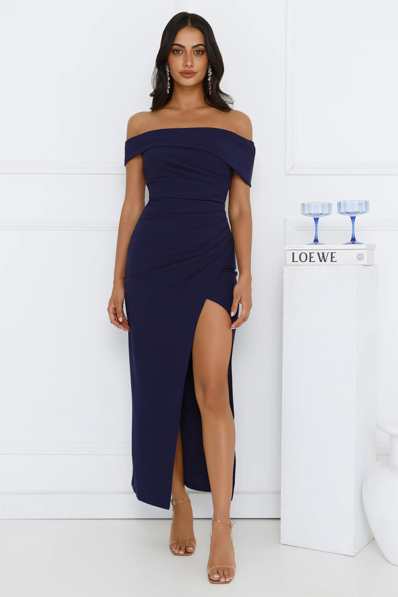 Isolde Off Shoulder Maxi Dress Navy