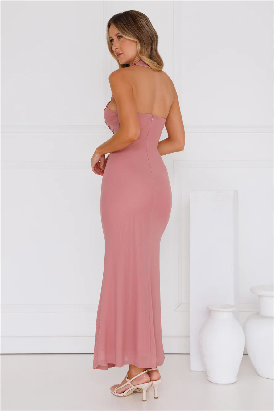 Everly Halter Mesh Maxi Dress Pink