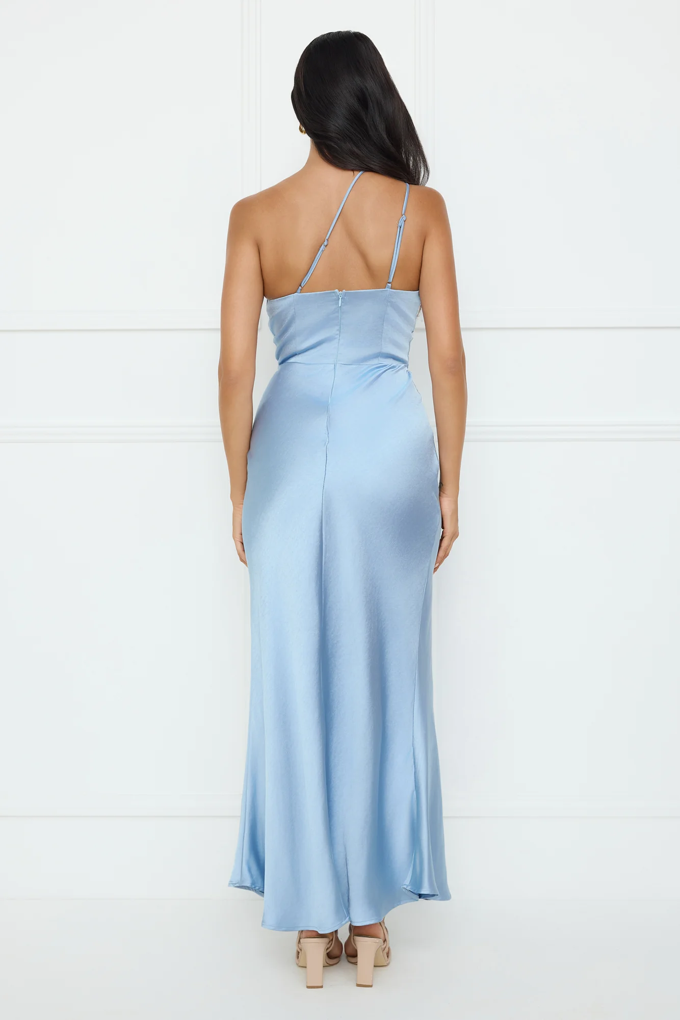 Show You Love One Shoulder Satin Maxi Dress Blue