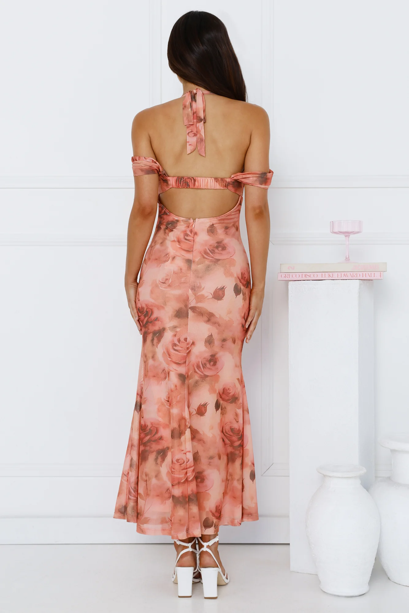 Iconic Girl Halter Mesh Maxi Dress Peach