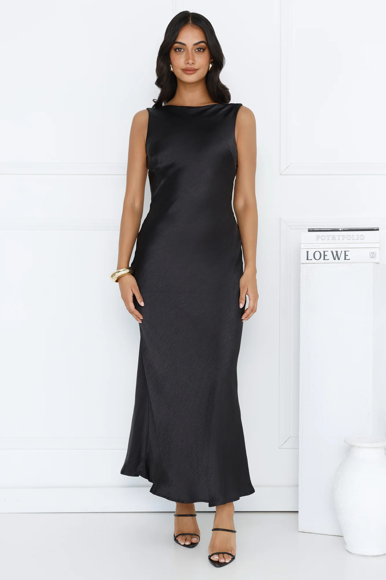 Classy Entrance Satin Slip Maxi Dress Black
