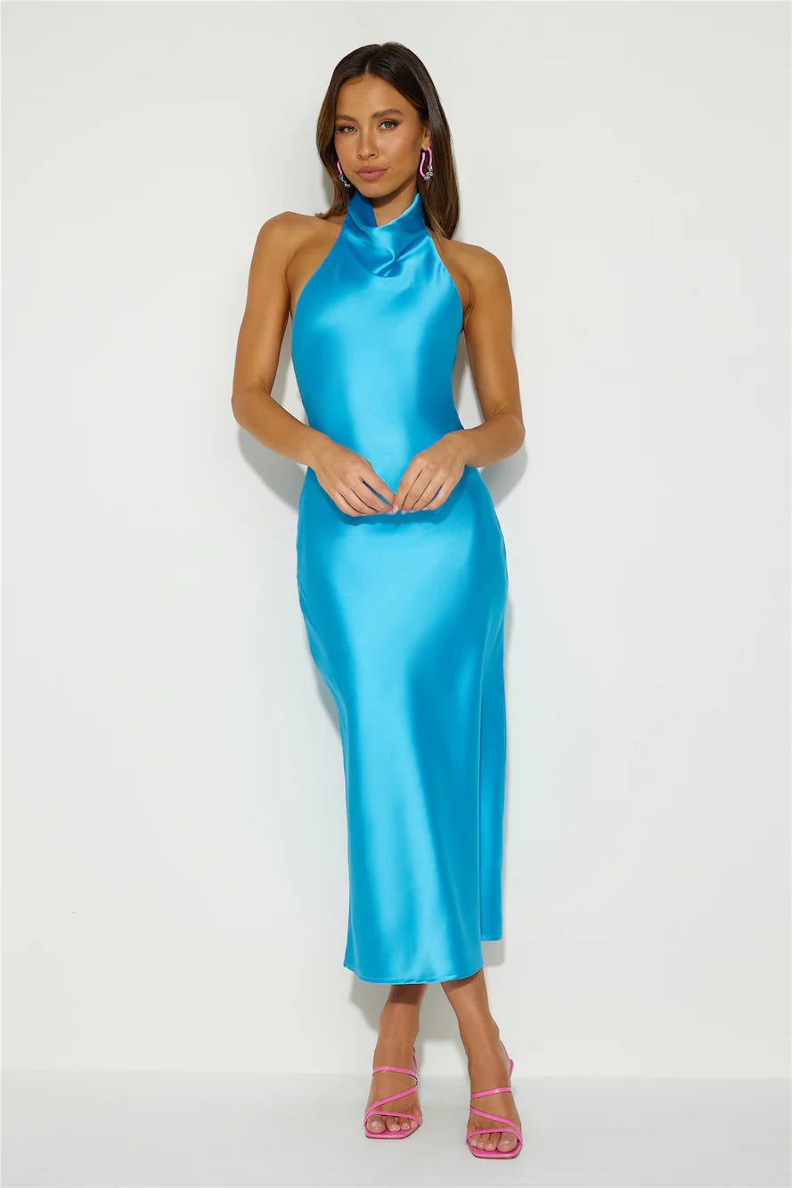 Mystic Desires Satin Maxi Dress Blue