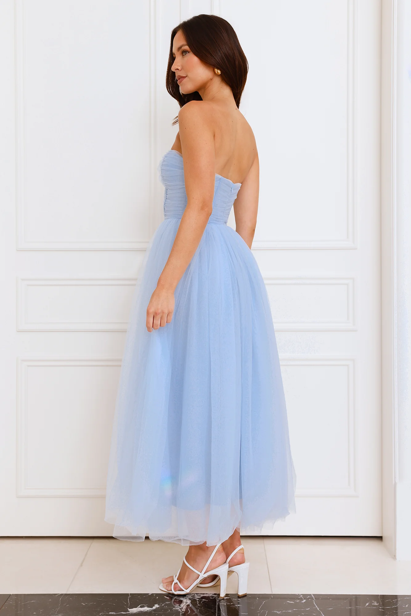 Beauty Pageant Strapless Tulle Midi Dress Blue