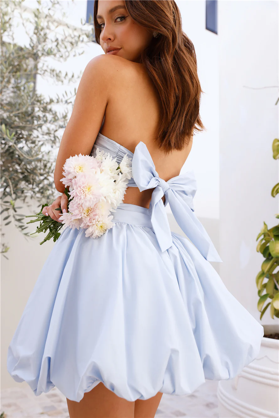 DIVALIFES  Upon A Cloud Strapless Mini Dress Light Blue