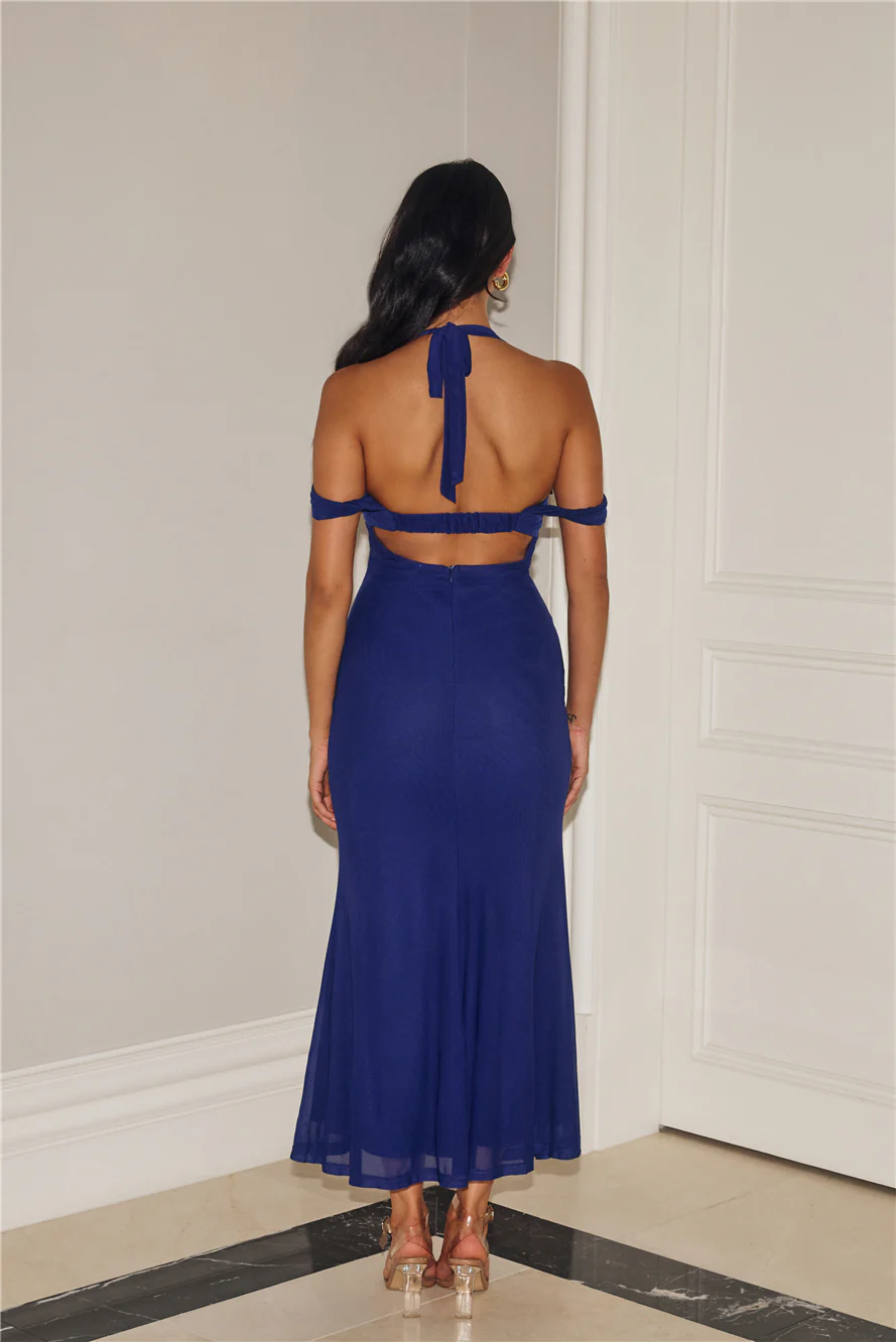 Fashionista Feels Halter Mesh Maxi Dress Navy