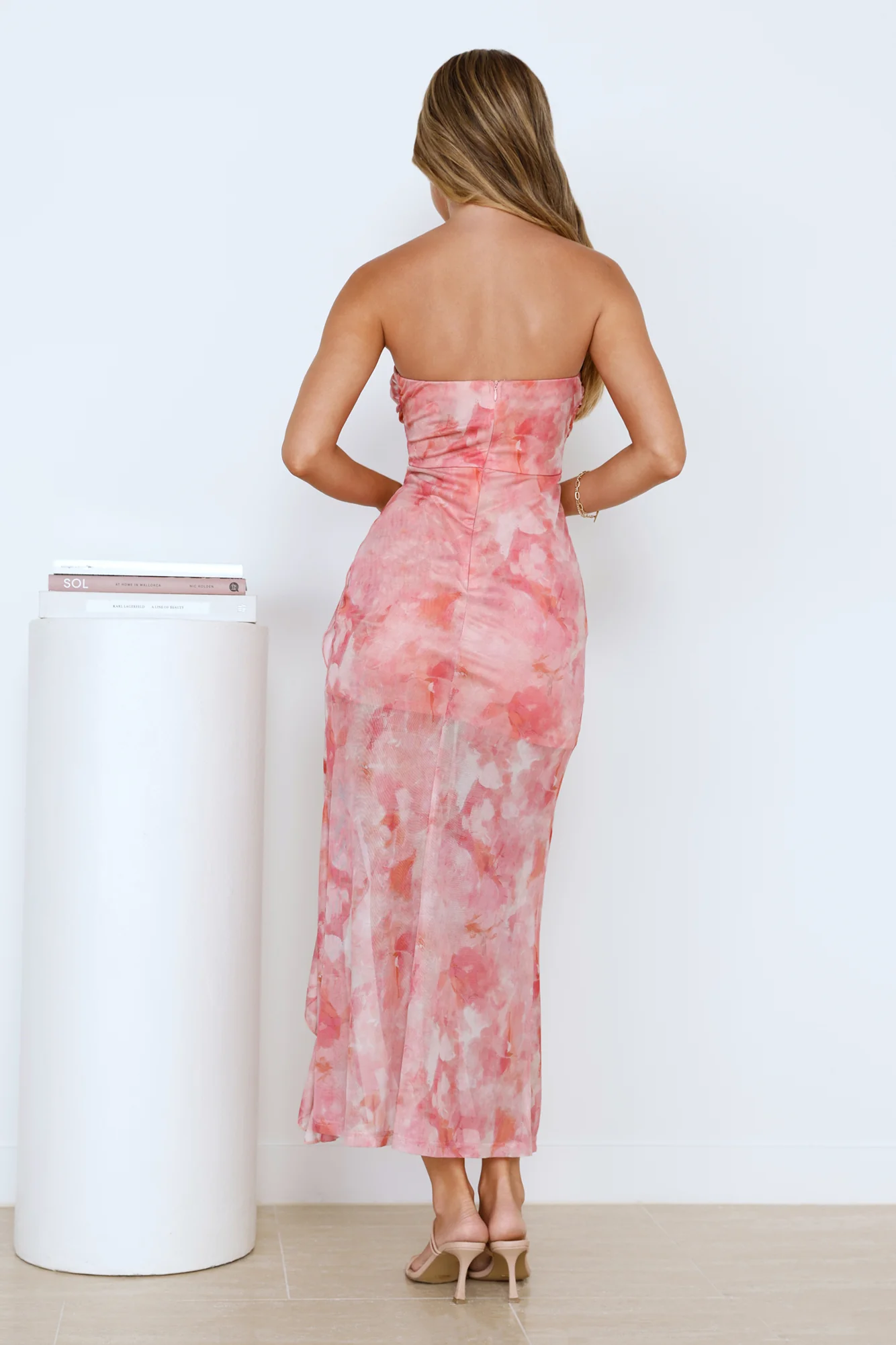 Firefly Heat Strapless Mesh Maxi Dress Pink