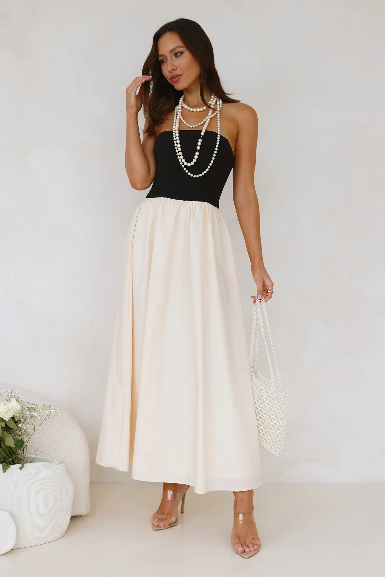Lights Low Strapless Maxi Dress Cream