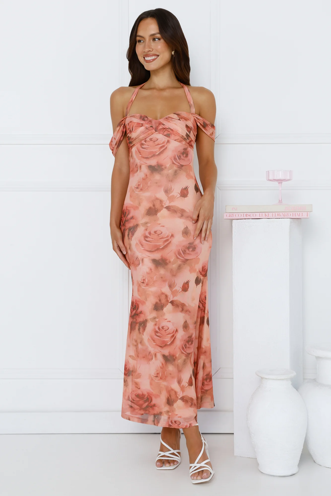 Iconic Girl Halter Mesh Maxi Dress Peach