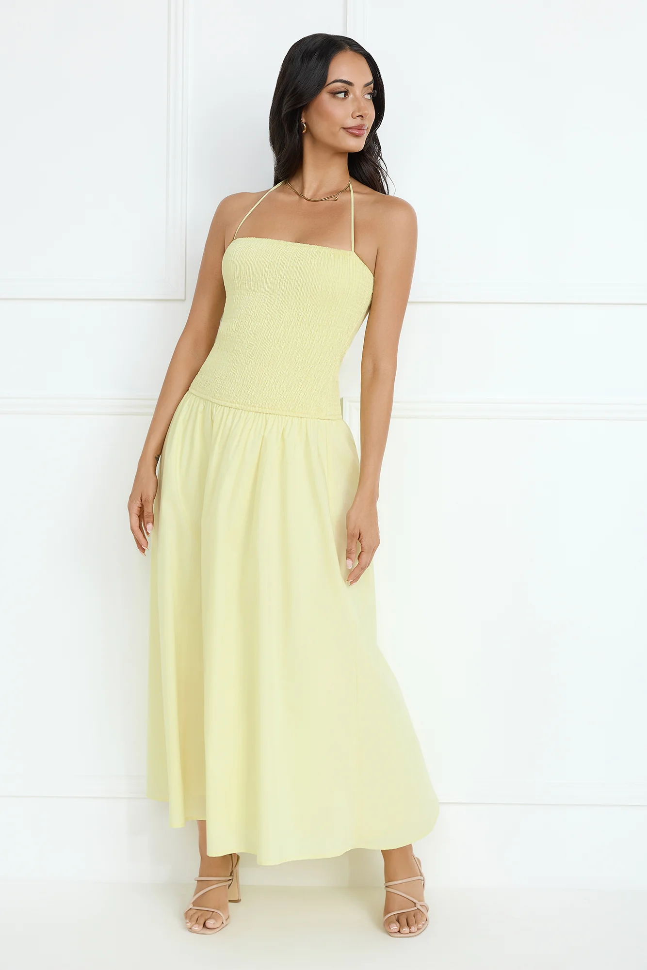 Unmatched Energy Halter Maxi Dress Yellow