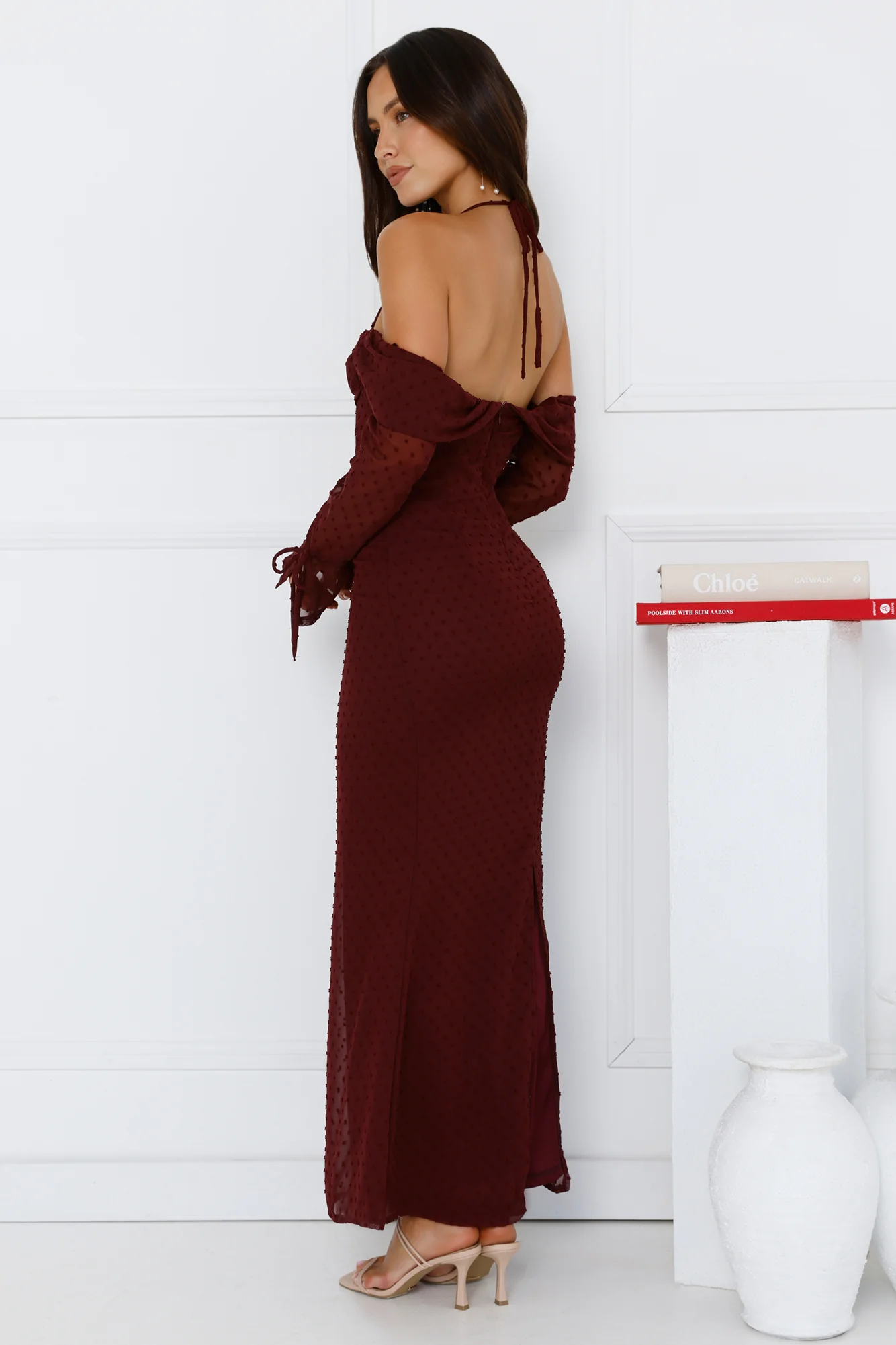 One Stylish Moment Off Shoulder Maxi Dress Wine