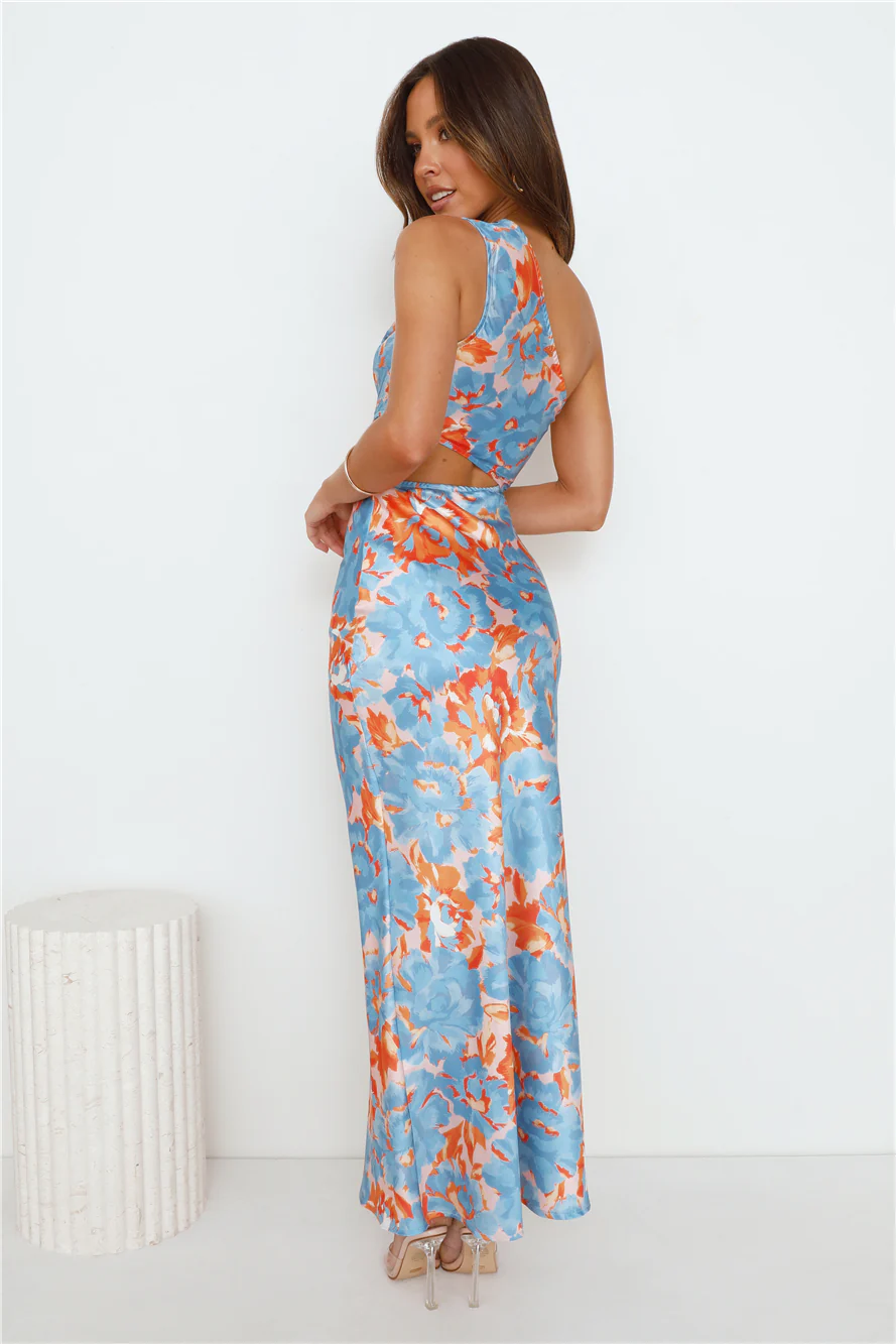 Poker Play Satin Maxi Dress Blue