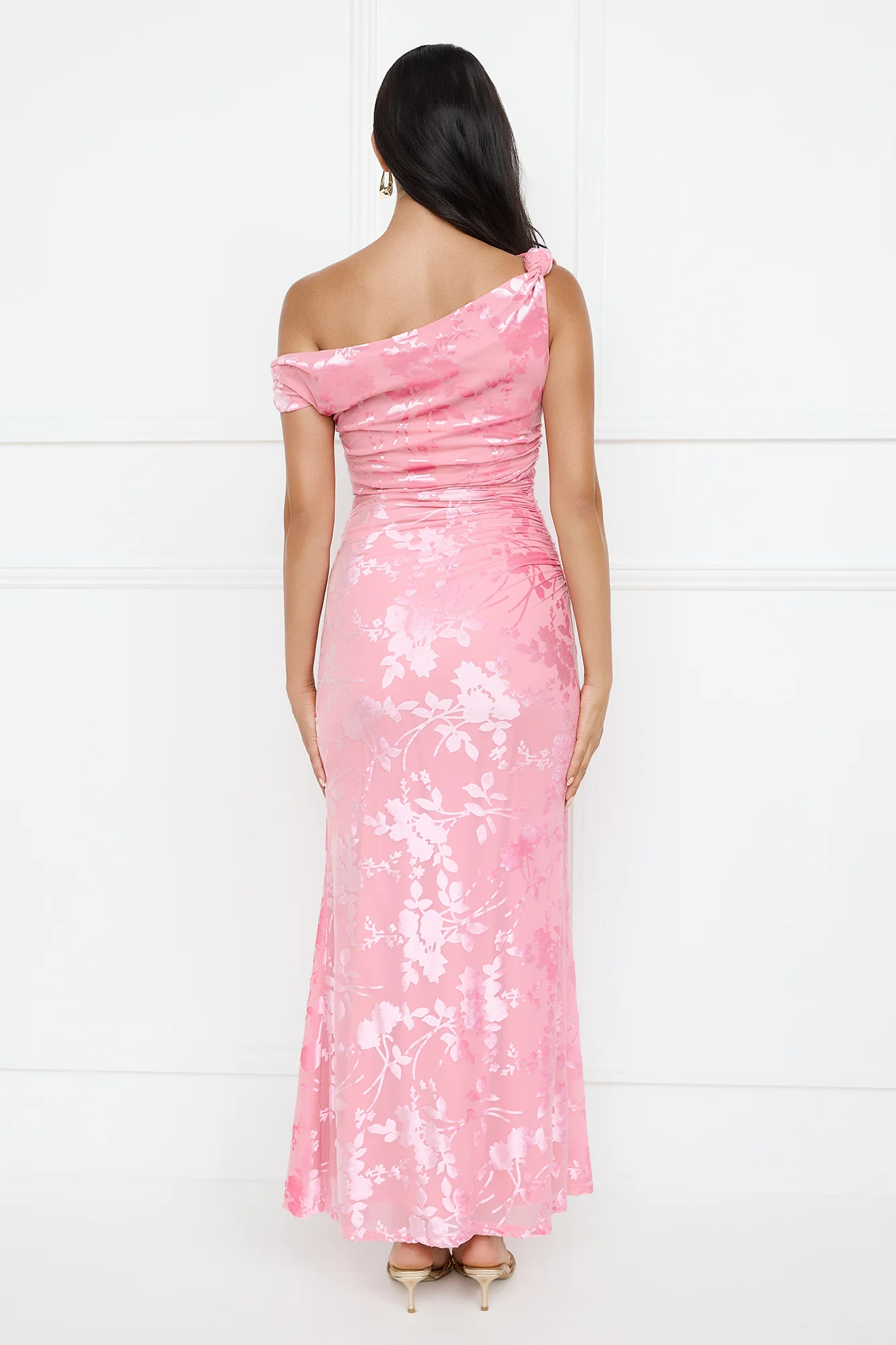 Sultry Poise Mesh Off Shoulder Maxi Dress Pink
