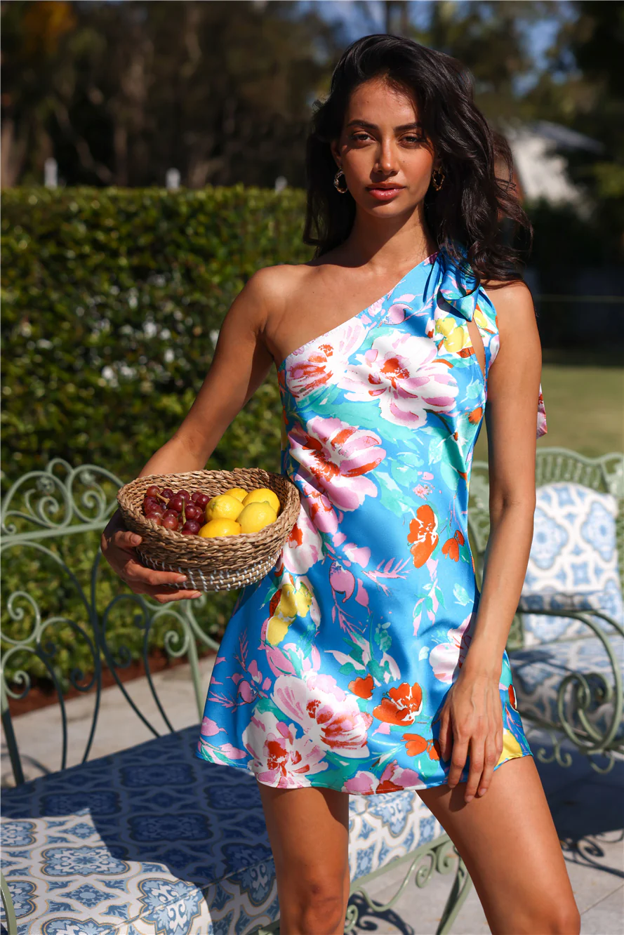DIVALIFES Island Escape Satin Mini Dress Blue
