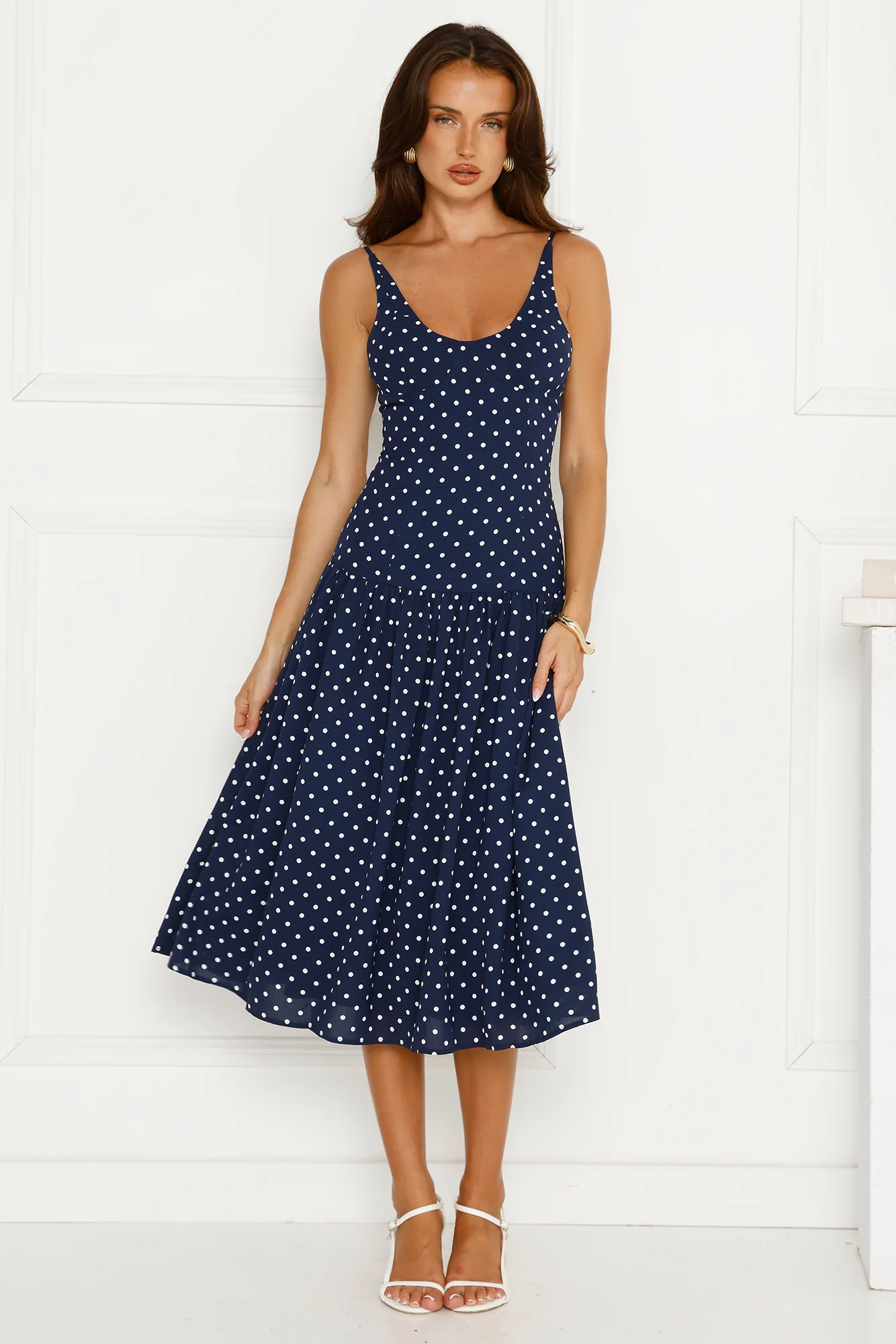 Polka Dot Charm Midi Dress Navy