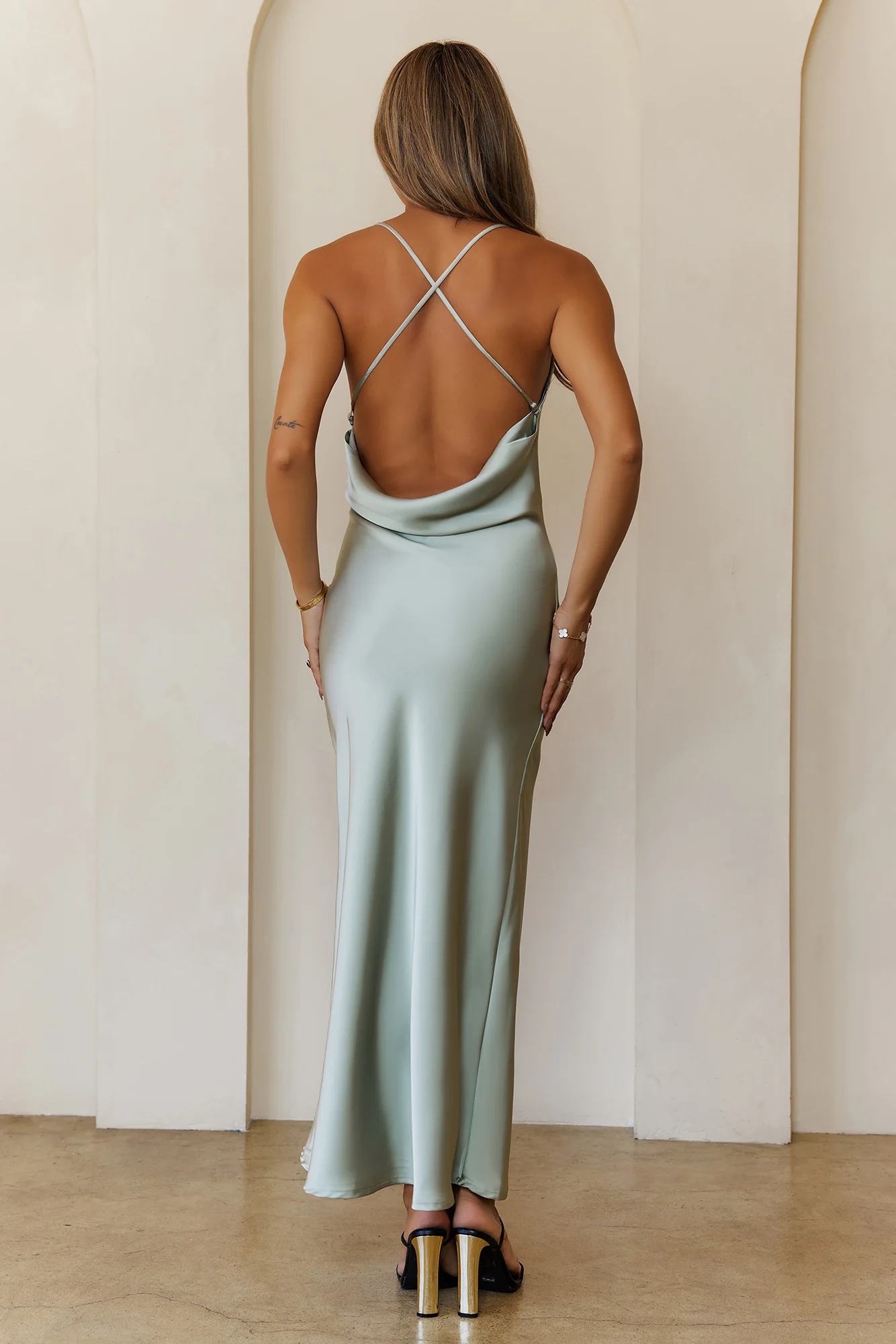 Satin Stargazer Maxi Dress Khaki