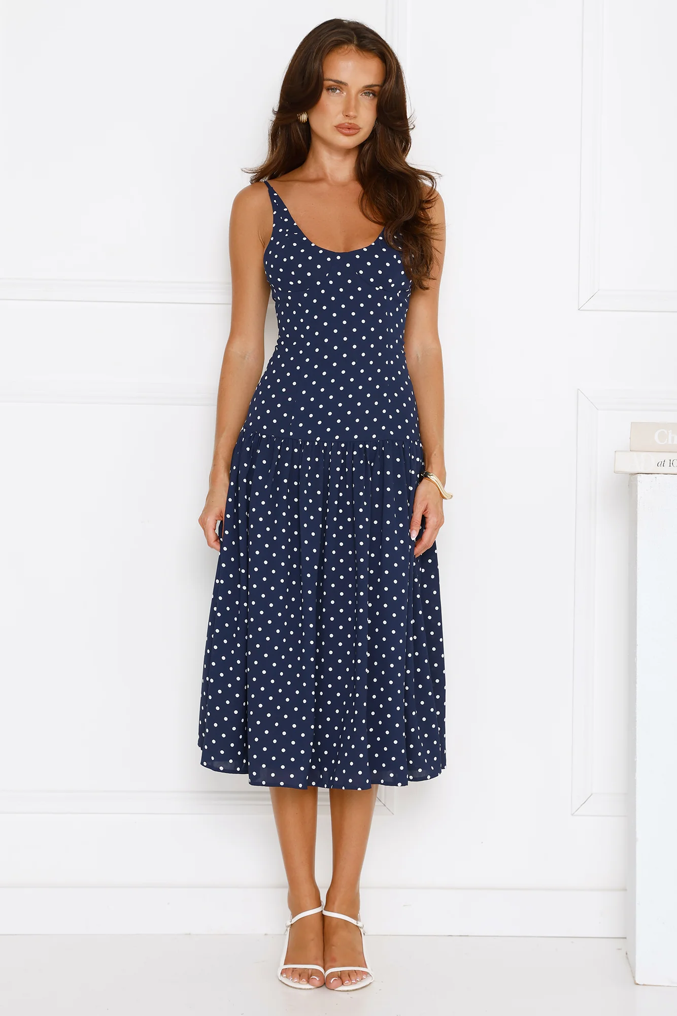 Polka Dot Charm Midi Dress Navy