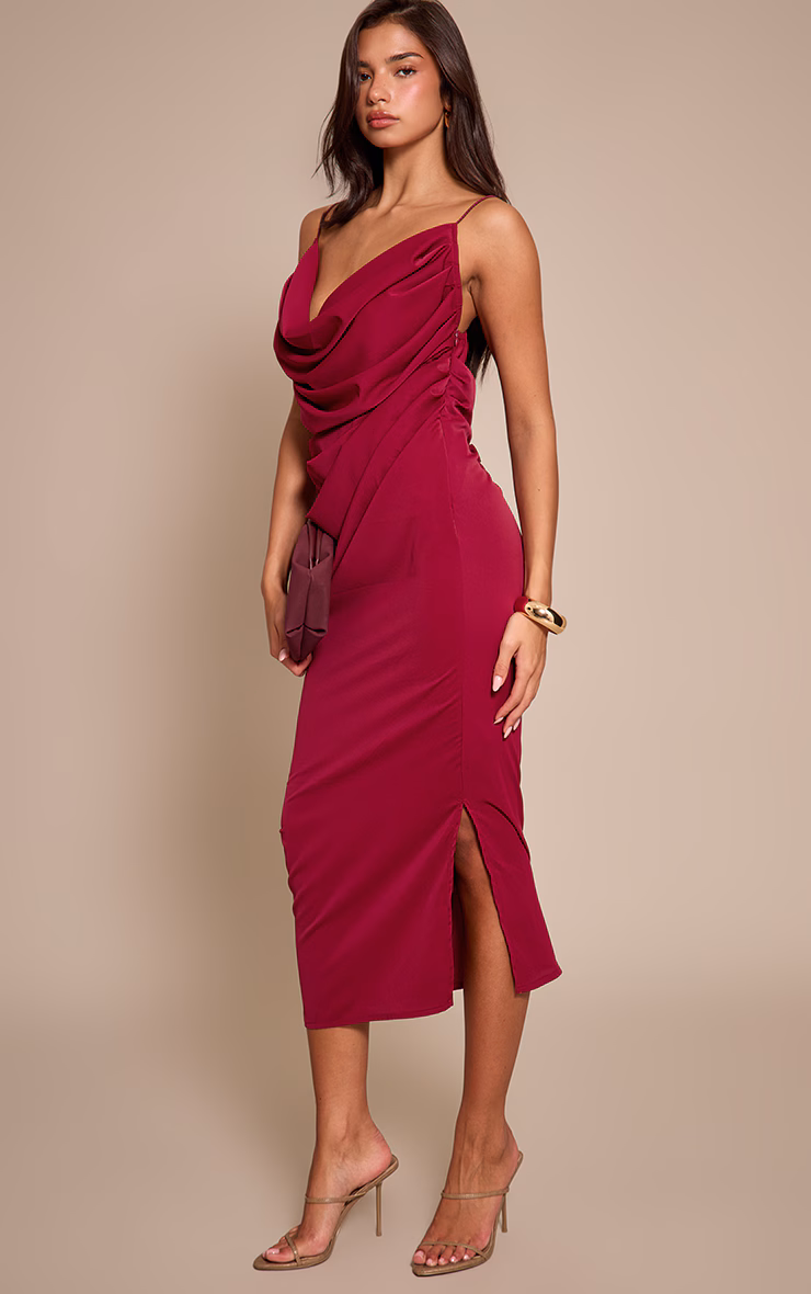Plum Chiffon Drape Cut Out Midaxi Dress
