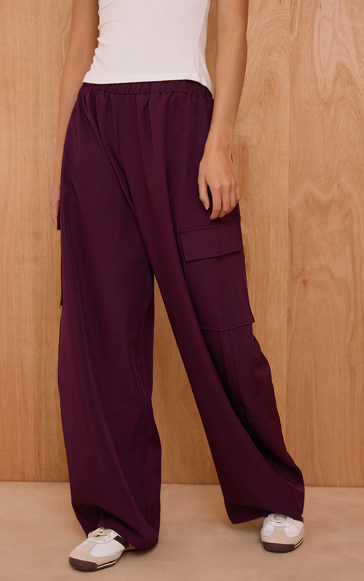 Plum Woven Wide Leg Cargos