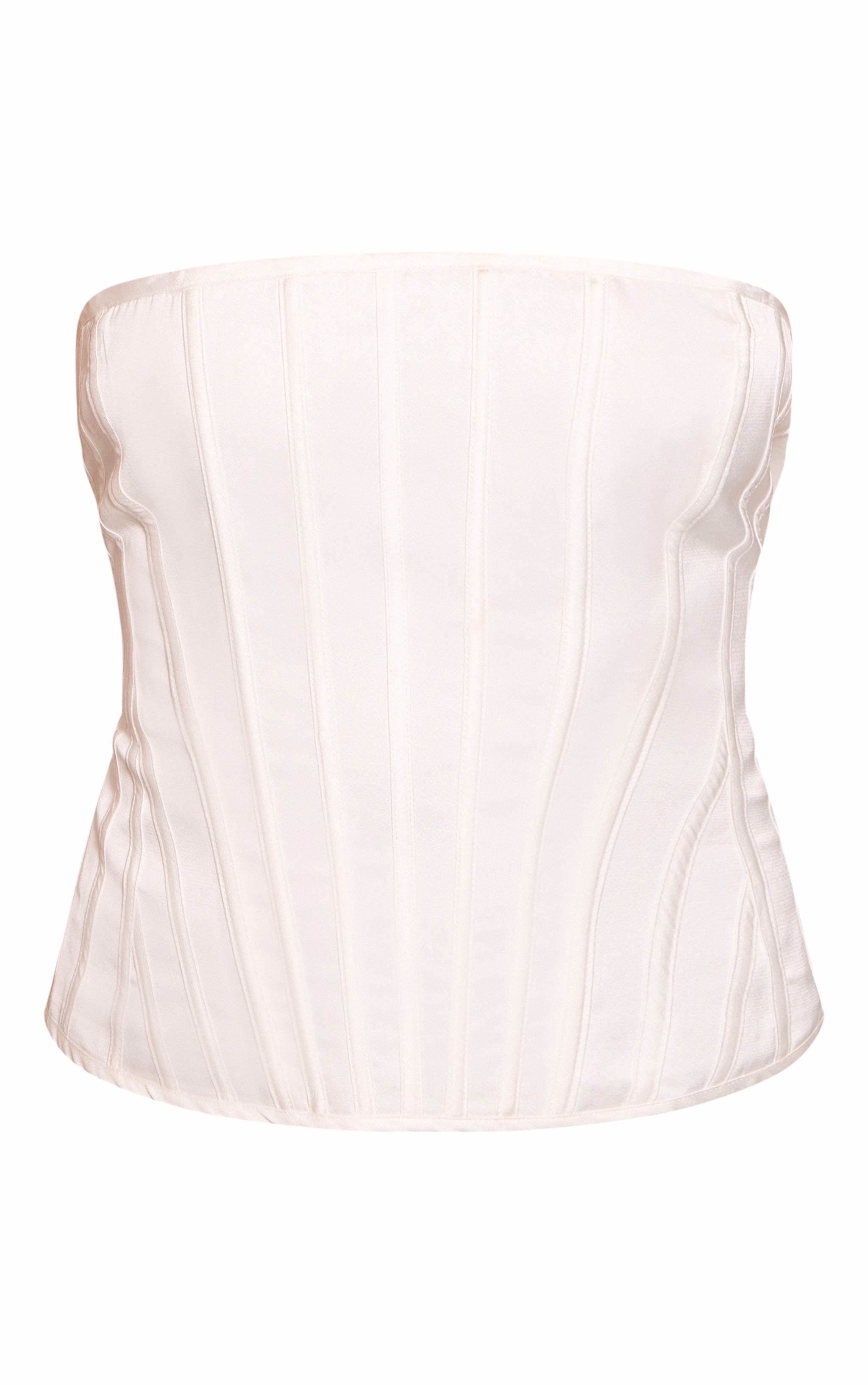 White Satin Boned Bandeau Corset