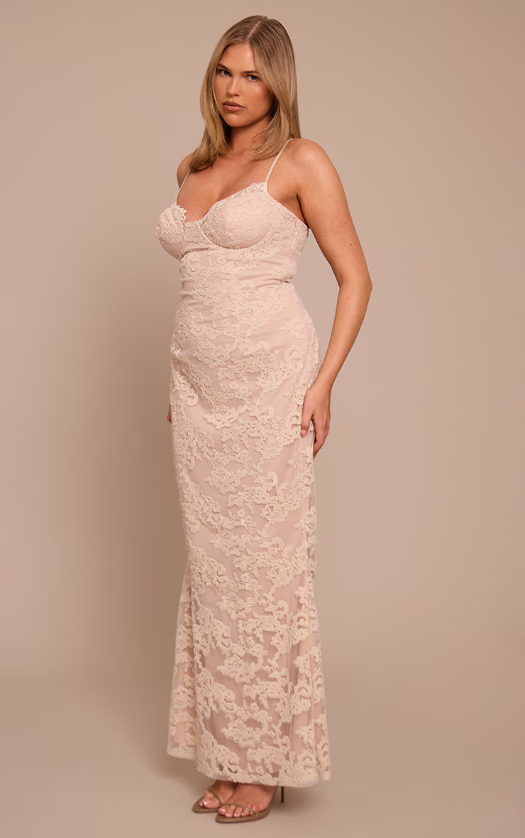 Shape Cream Textured Floral Underwired Bodycon Maxi Dress
