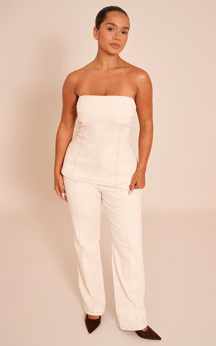 Shape ecru Stretch Denim High waisted Pintuck Adjustable Back Detail Jeans