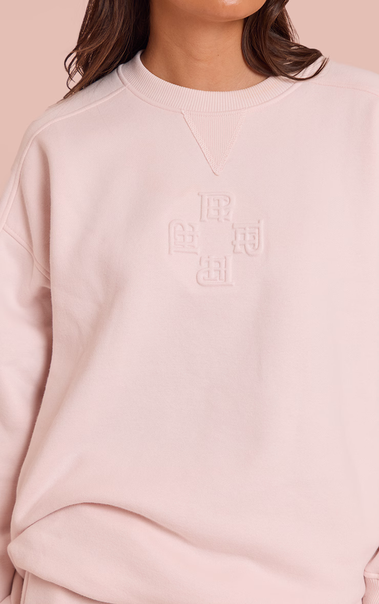 Baby Pink PLT Embossed Crew Neck Sweatshirt