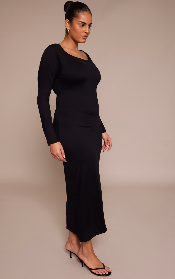 Plus Square Neck Long Sleeve Midi Dress