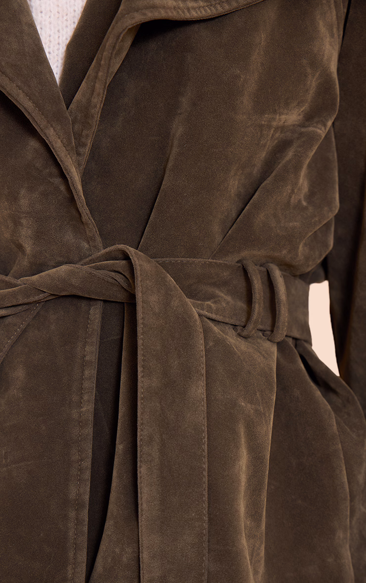 Khaki Faux Suede Belted Jacket