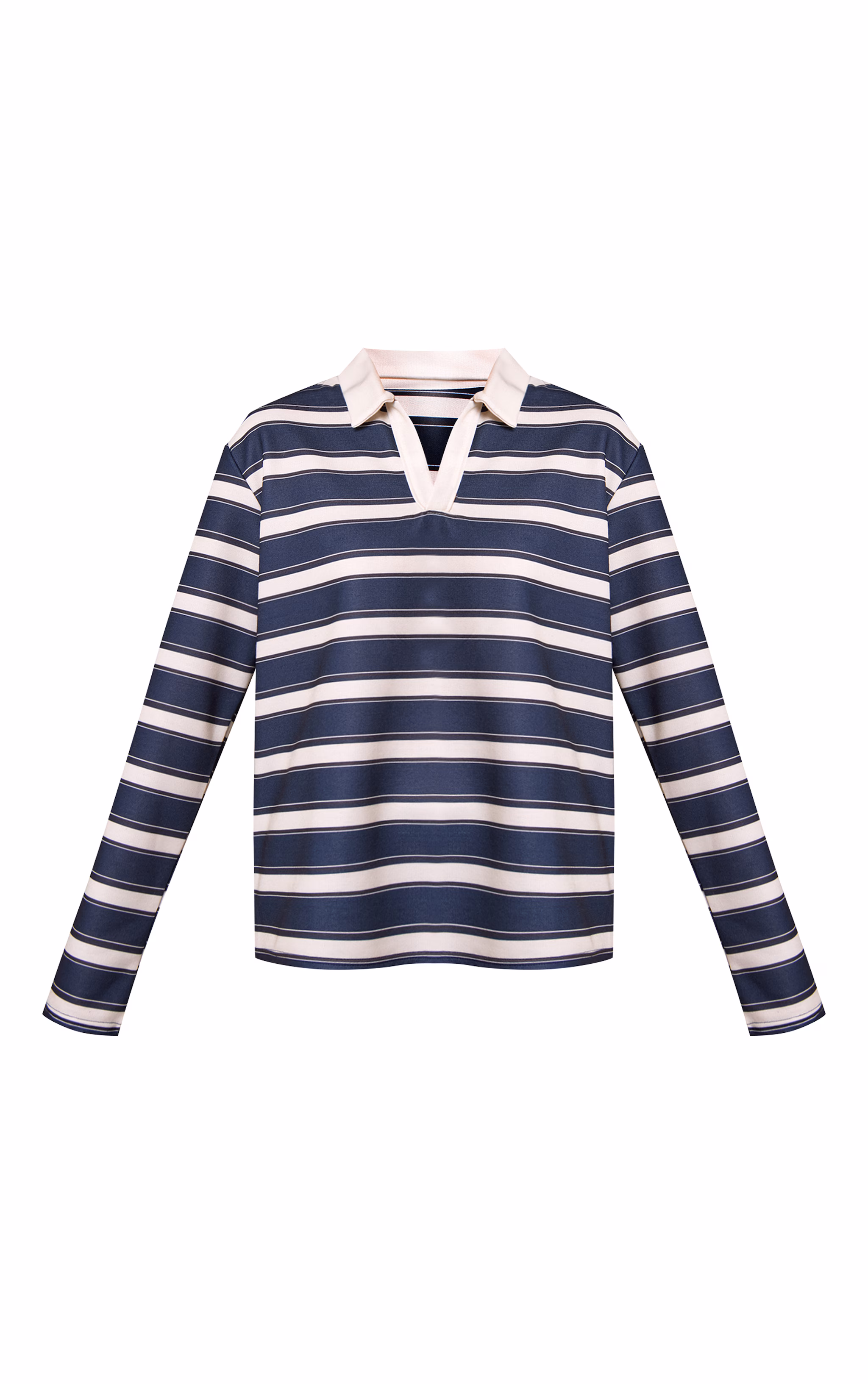 Navy Stripe Cotton Polo Rugby Top