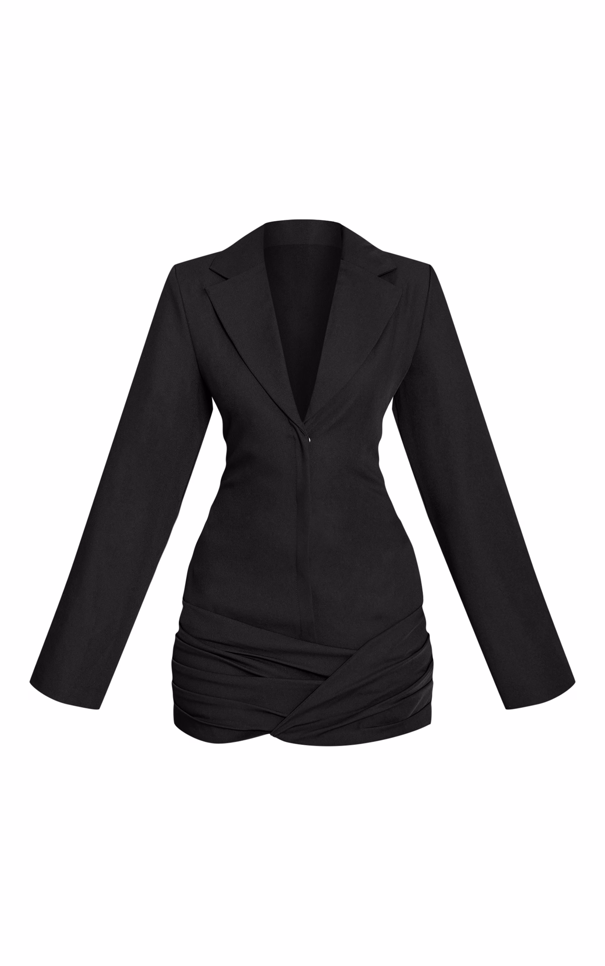 Black Woven Wrap Hem Blazer Dress