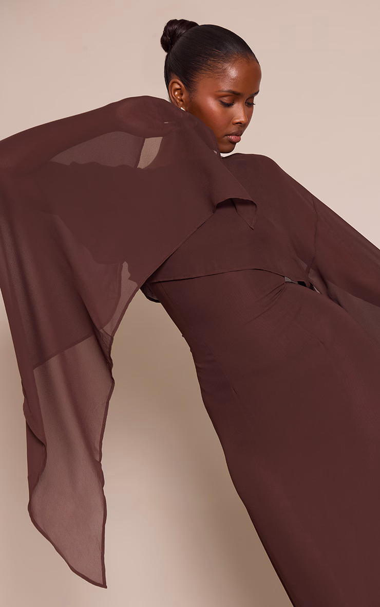 Chocolate Cape Detail Maxi Dress
