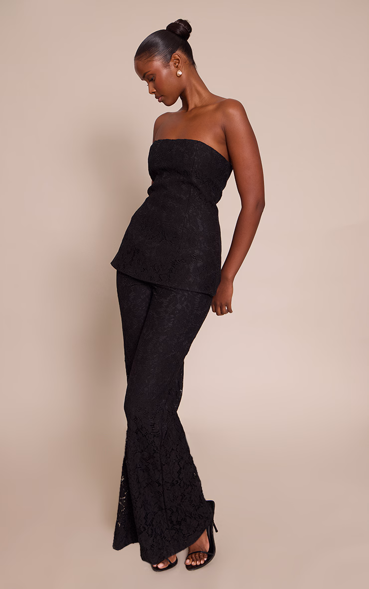 Black Lace Bandeau Overlay Straight Leg Jumpsuit