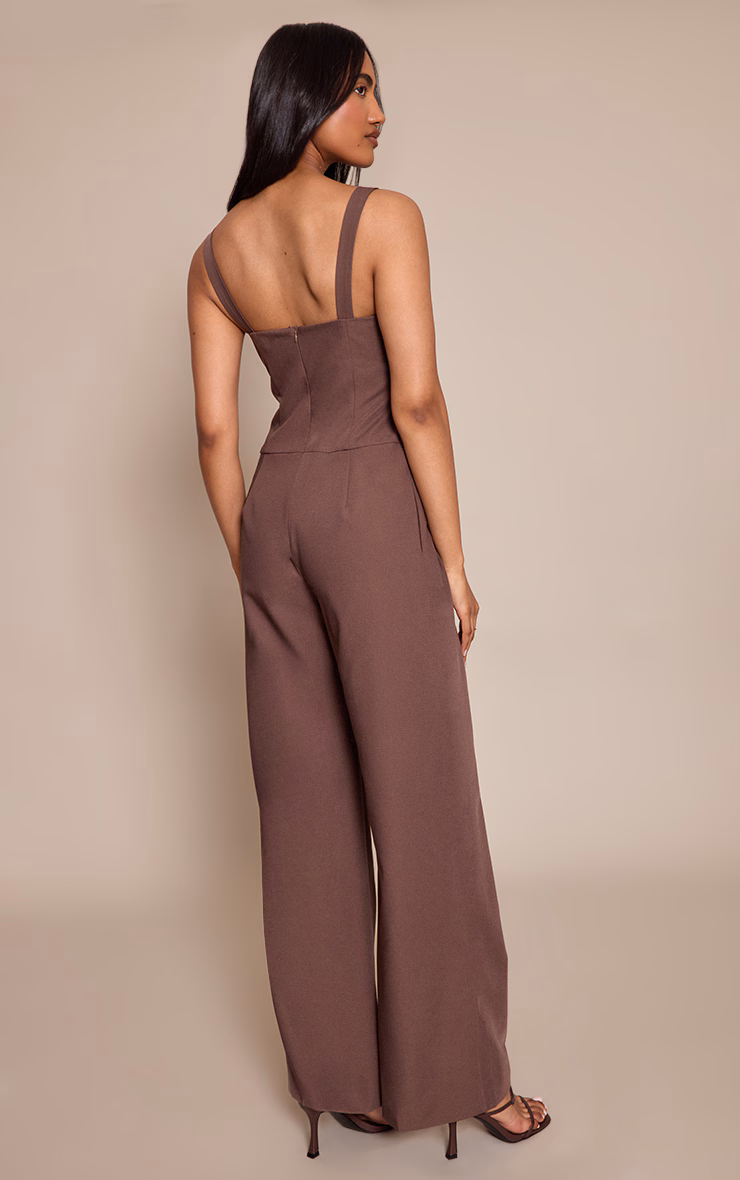Chocolate Tailored Panel Detail Wide Leg Jumpsuit