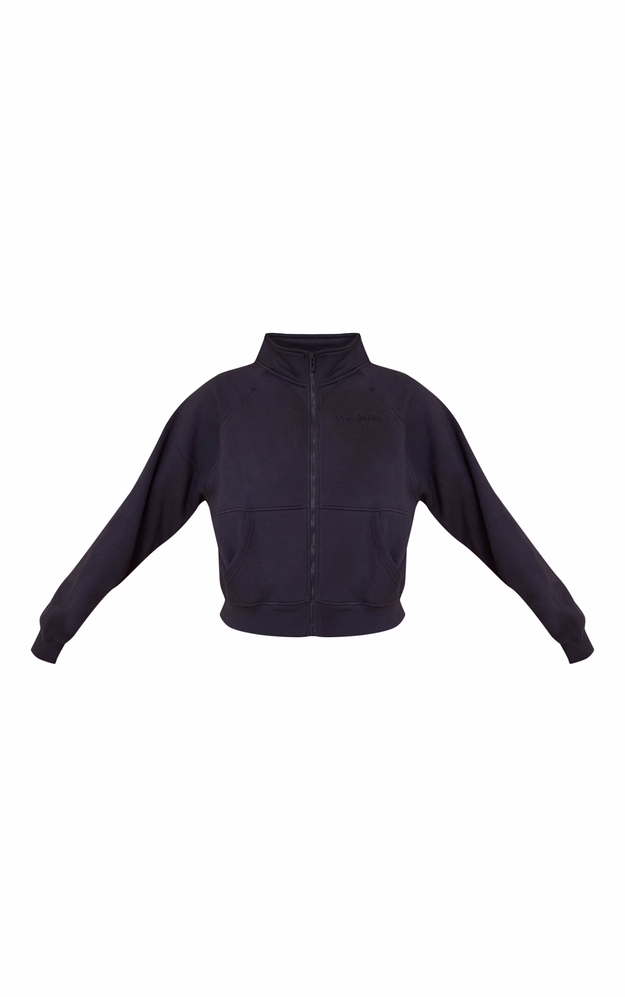 Navy Seam Detail Zip Up Fleeceback Jacket