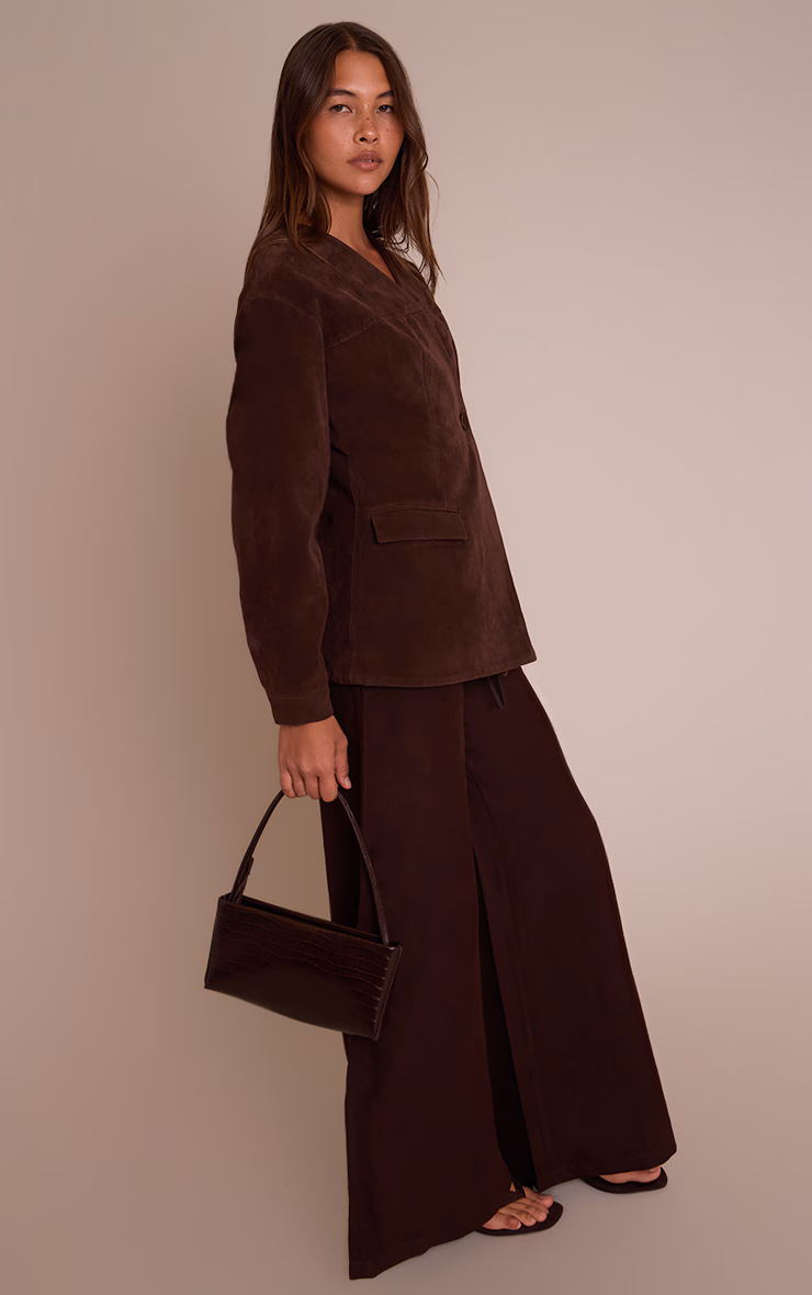 Chocolate Faux Suede Asymmetric Blazer