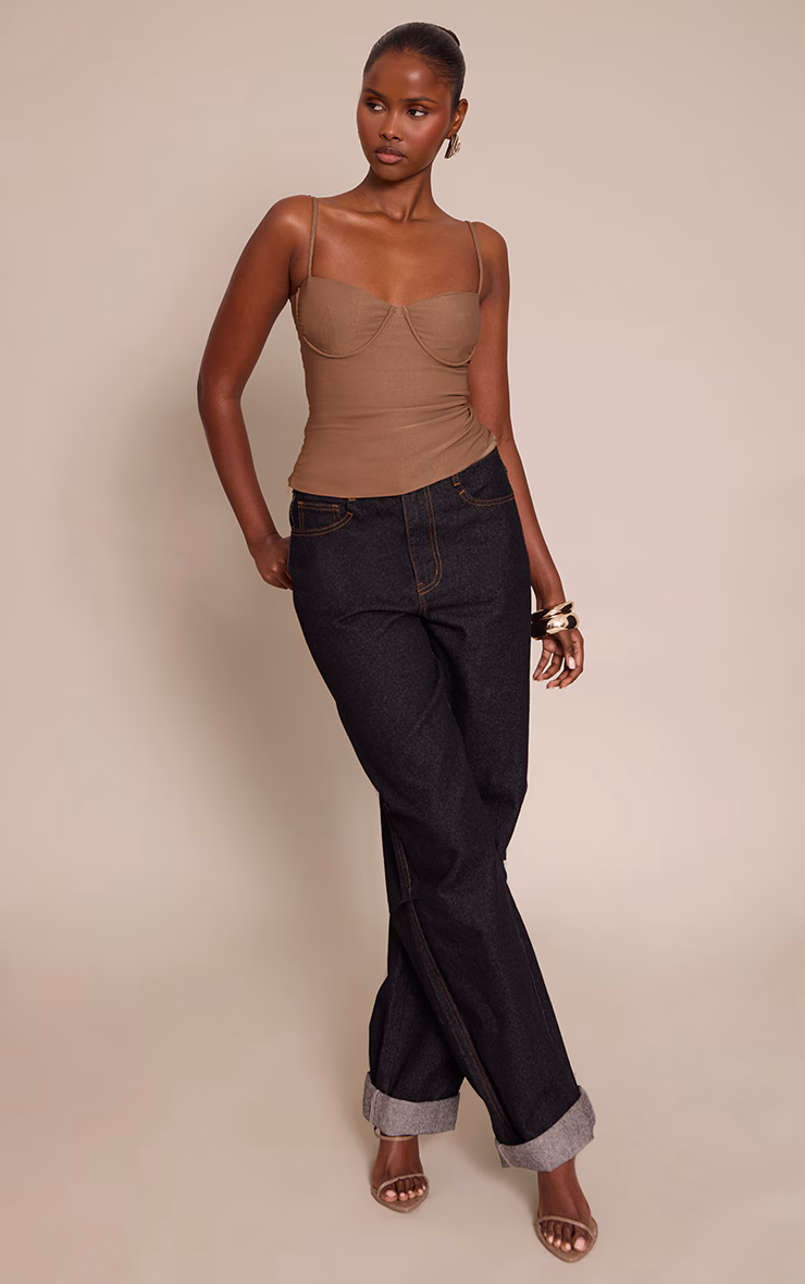 Mocha Woven Stretch Strappy Cami Top