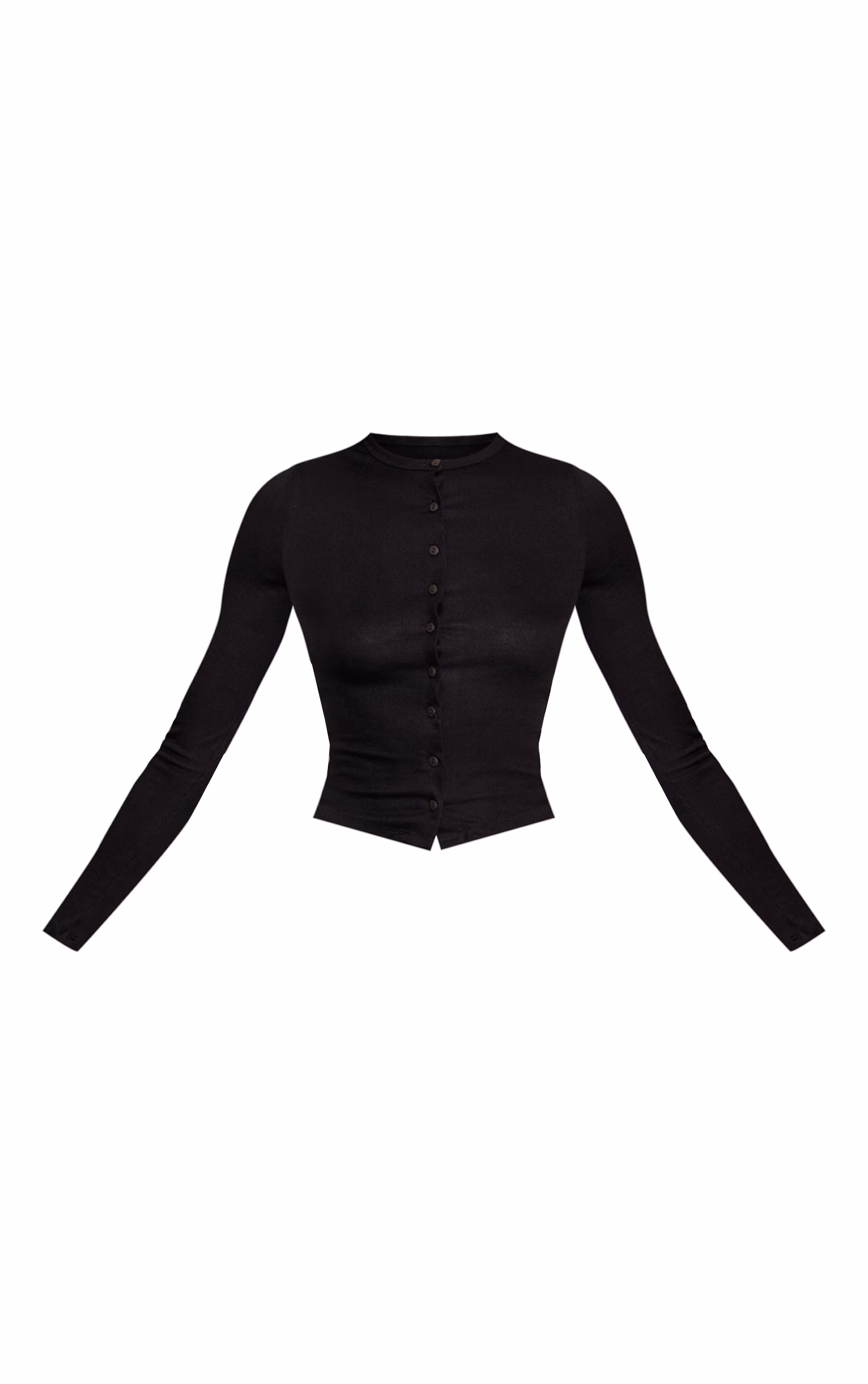 Black Soft Rib Button Down Long Sleeve Top