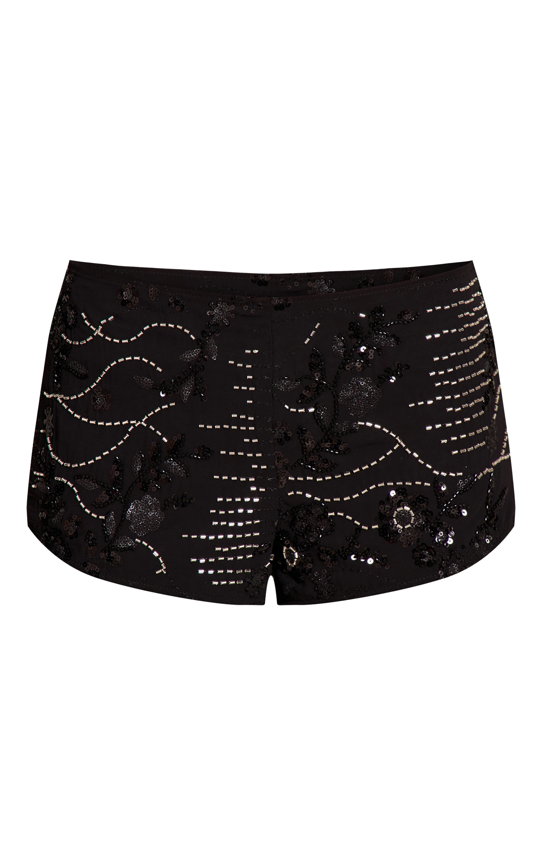 Black Embroidered Hot Pants