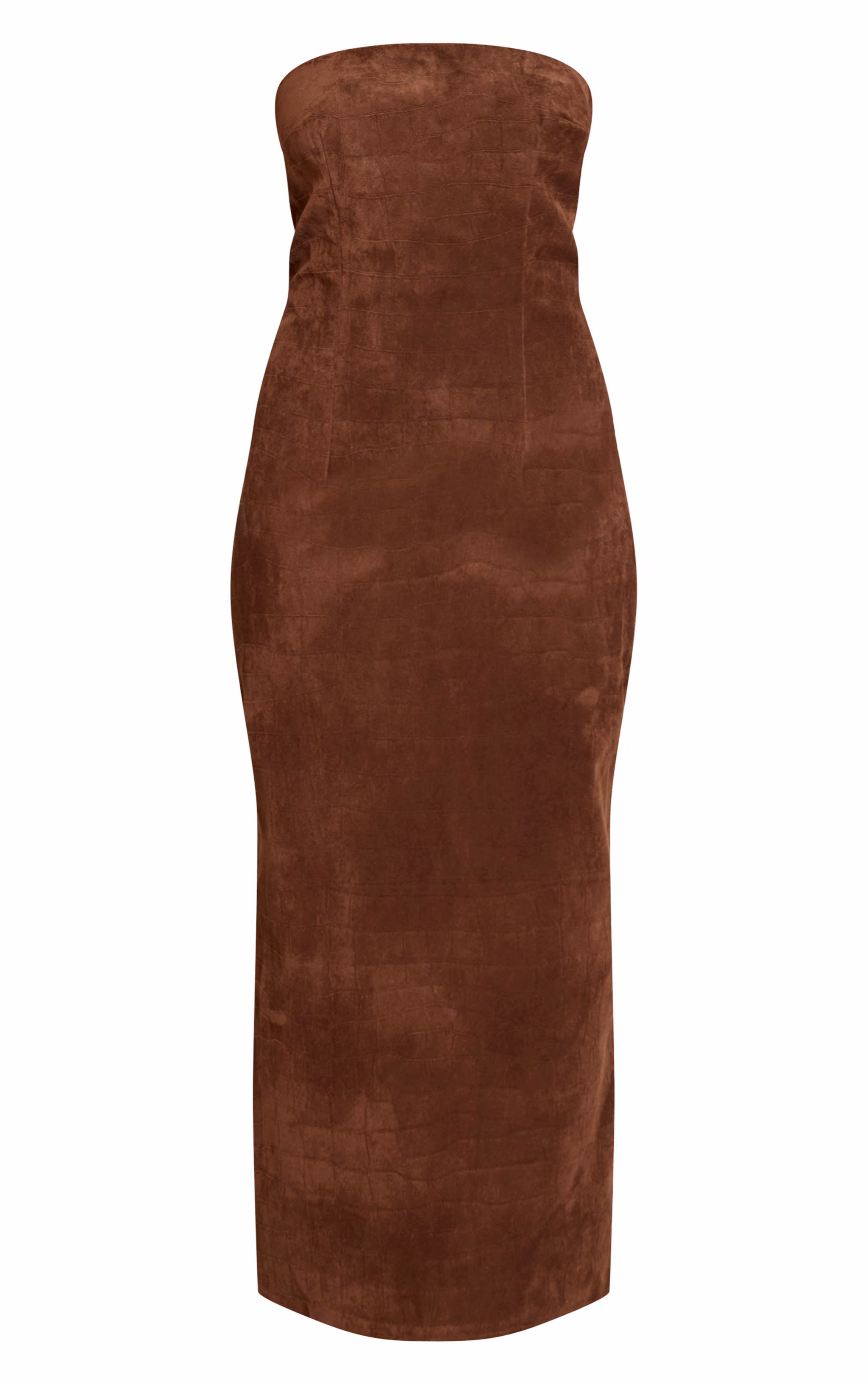 Chocolate Faux Suede Bandeau Bodycon Midaxi Dress