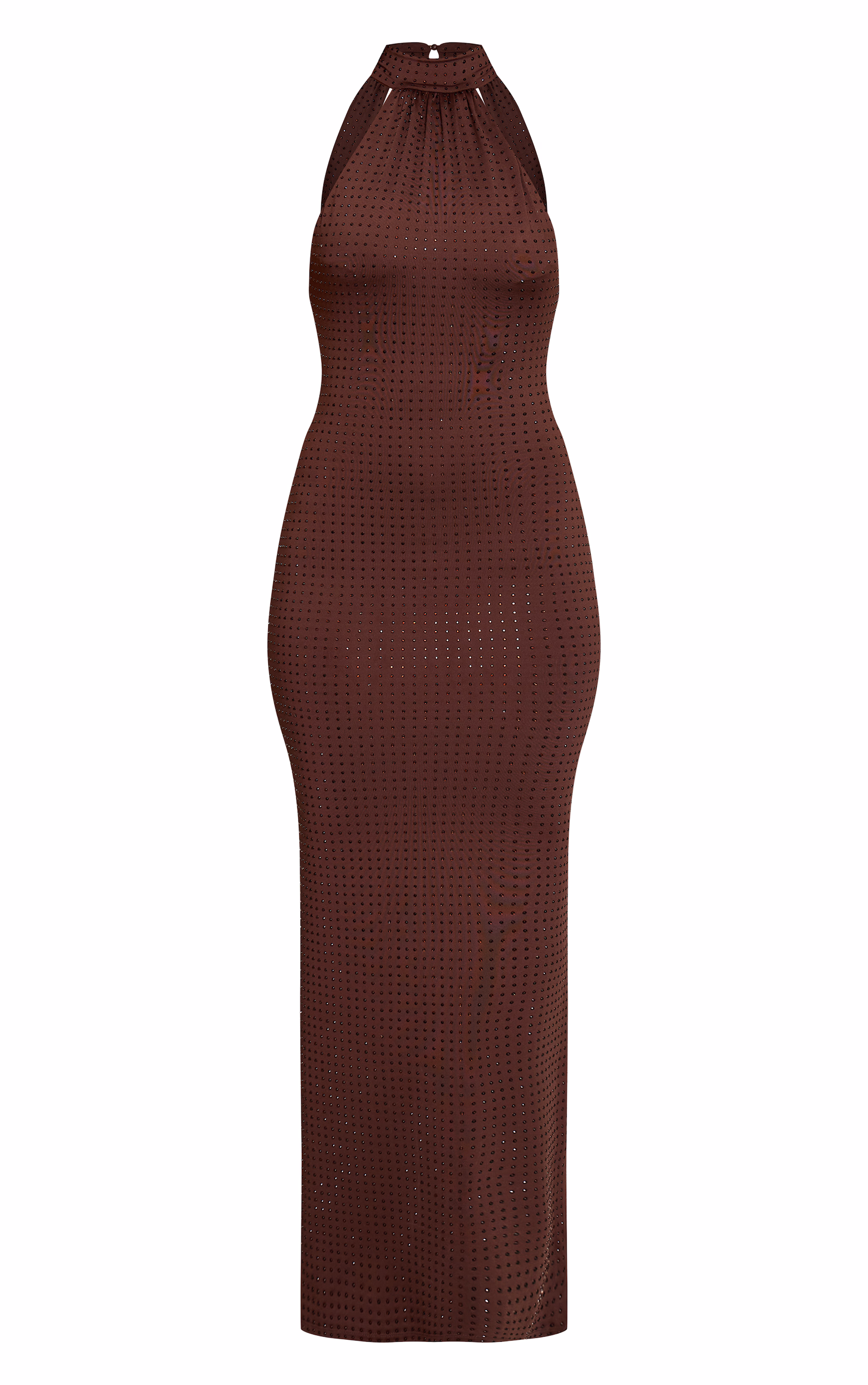Chocolate Hotfix Halterneck Backless Maxi Dress